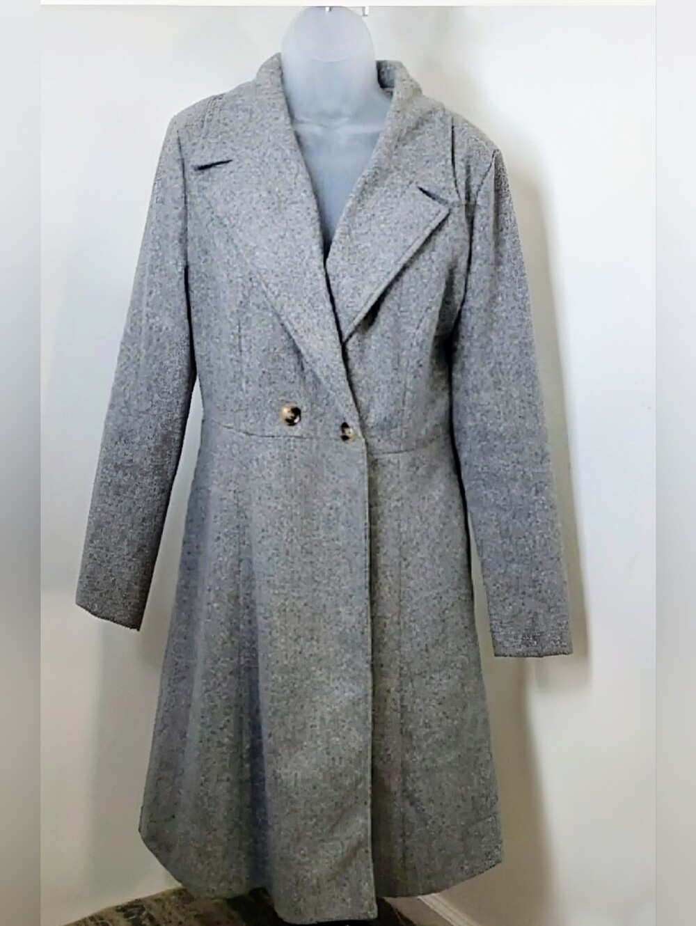 Curlbiuty Women's Grey Long Flare Peacoat Size Large
